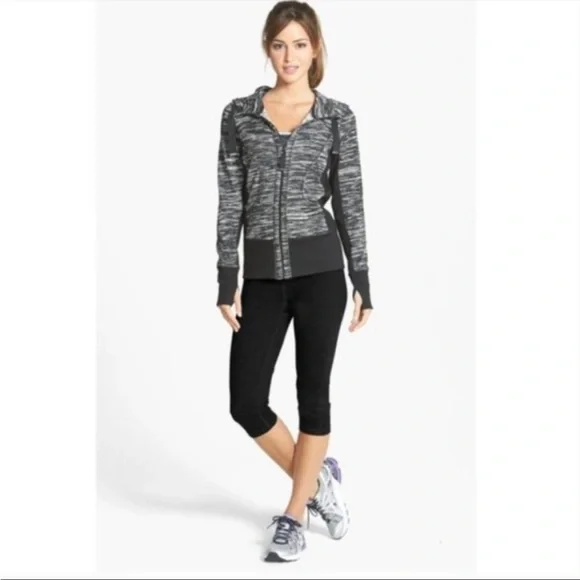 Zella Marled Space Dyed Zip-Up Hoodie Black White Size XS - Picture 3 of 11